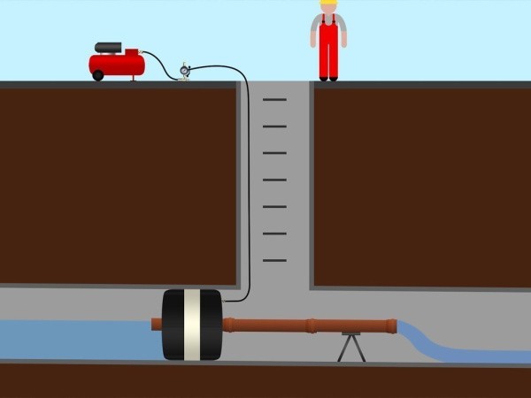 Пневматическое заглушающее перекрытие под обводную трубу, применение